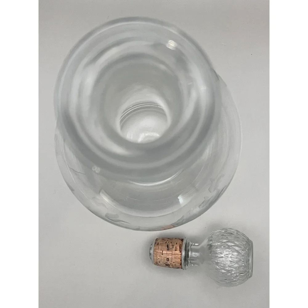 Vtg Toscany Romania Crystal Etched Floral Glass Wine Decanter Textured Ball Cork